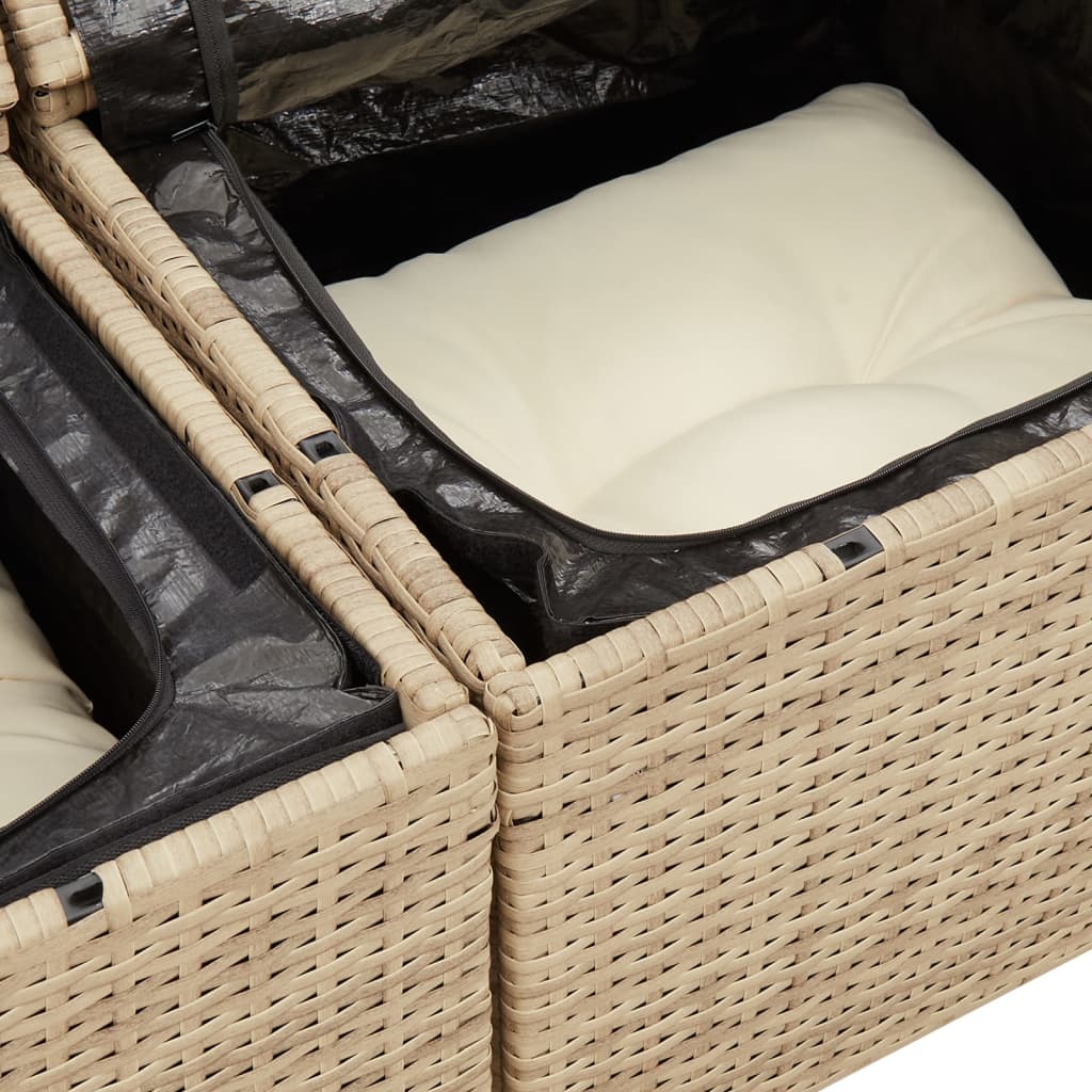 2 Seater Garden Sofa with Cushions Beige Poly Rattan