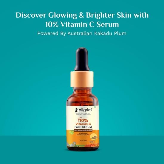 Pilgrim 10% Vitamin C Face Serum For Daily Brightness 30 Ml | Face Serum for Glowing Skin | Fragrance Free | For Men and Women | All Skin Types |