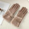 Женские зимние замшевые перчатки с меховыми манжетами, мягкие, теплые, сенсорные, велосипедные перчатки, женские флисовые подкладки, ветрозащитные перчатки для холодной погоды