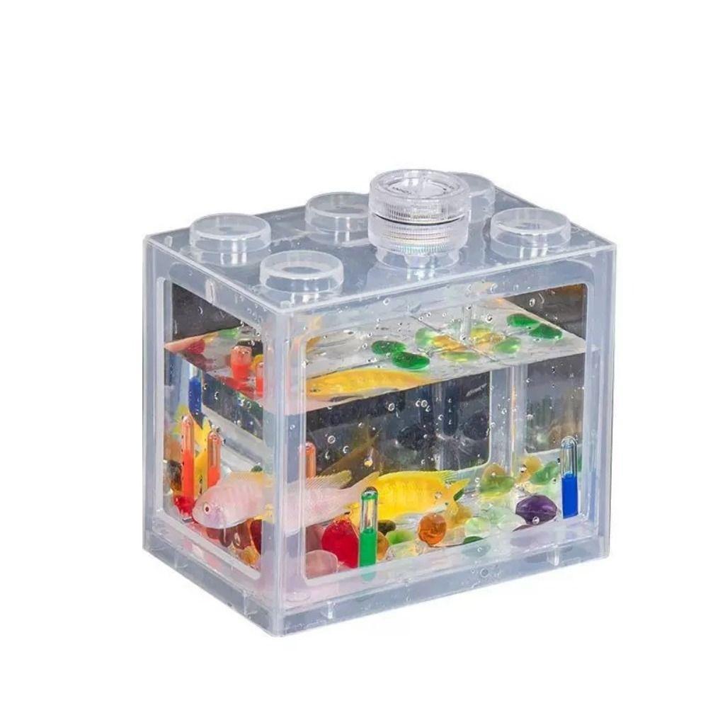 LED Lamp Betta Fish Tank Plastic Breeding Box Creative Building Block Aquarium Desktop Ornament