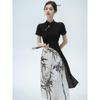 Summer Retro Chinese Style Improved Cheongsam Black Ink Painting Women's Dress