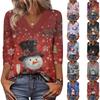 Women's Loose Comfortable Casual Fashion V-Neck Christmas Print 3/4 Sleeve Top