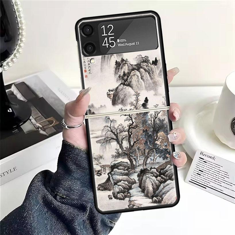 Чехлы в китайском стиле с рисунком тушью для Samsung Galaxy Z Flip 4 5 6 7 3 Z Flip7 Flip6 Flip4 Flip5 Flip3 5G Жесткий противоударный Fund