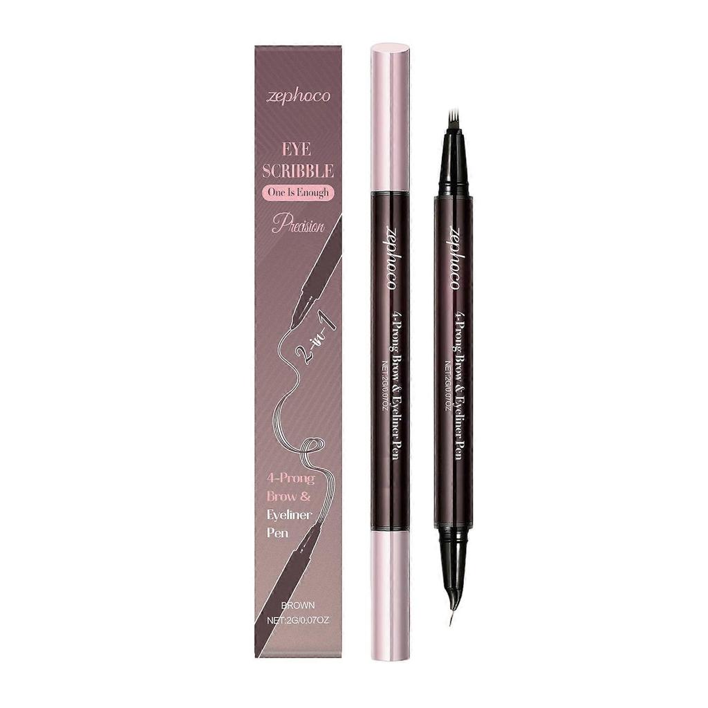 Brown Two-In-One Liquid Eyebrow Pencil: Smooth, Natural, Flu-Like, Three-Dimensional Color Display, No Smudging, Rich And Full