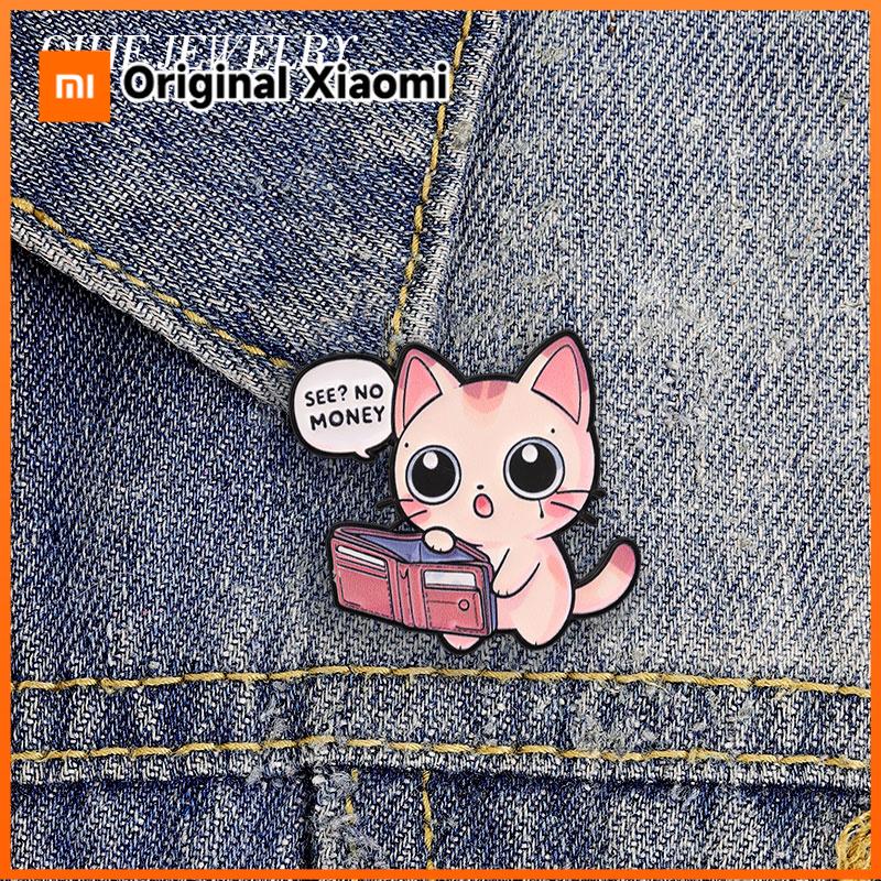 Xiaomi See No Money Cat Open Empty Wallet Enamel Pin Cute Humor Pink Orange Kitten No Money Metal Brooch Lapel Bag Badge Jewelry Gifts