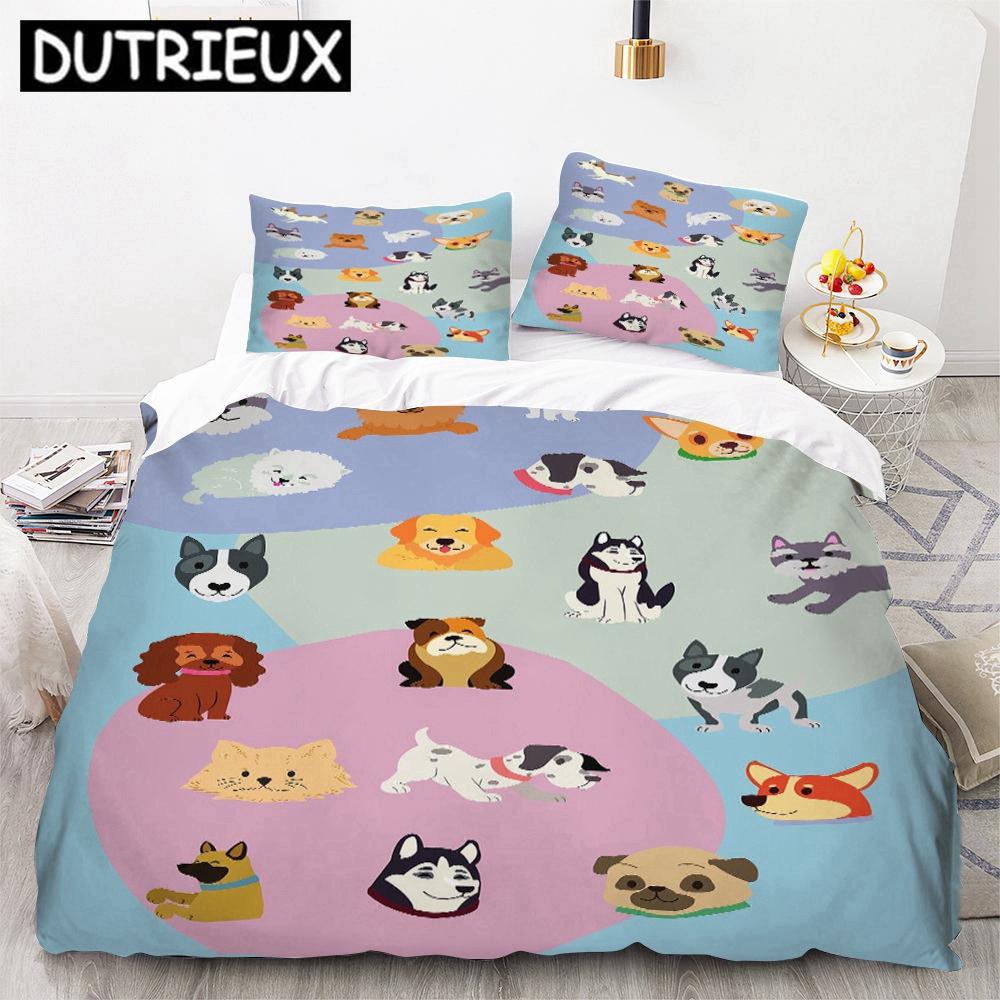 Cute Cartoon Dogs Animal 3D Duvet Cover Bedding Set Comforter Linen Pillowcases Quilt Cover Home Decor Single Double Twin Queen