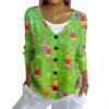 Women's Fashion Casual Knit Sweater Button-Up Christmas Print Cardigan Jacket