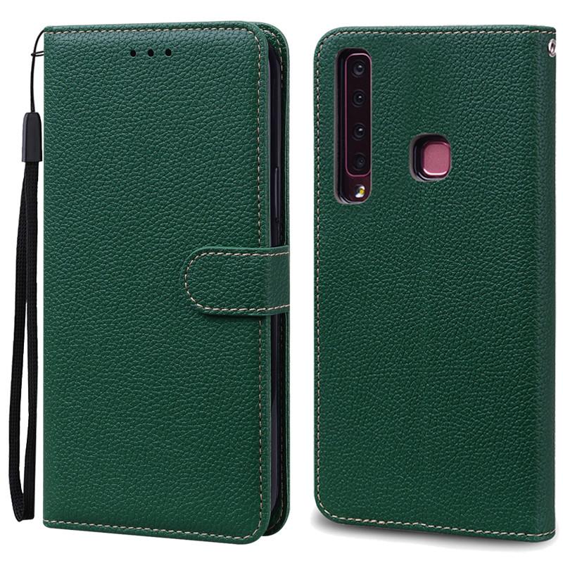 Кожаный чехол-книжка для Samsung Galaxy A9 2018 с отделениями для карт и ремешком на запястье
