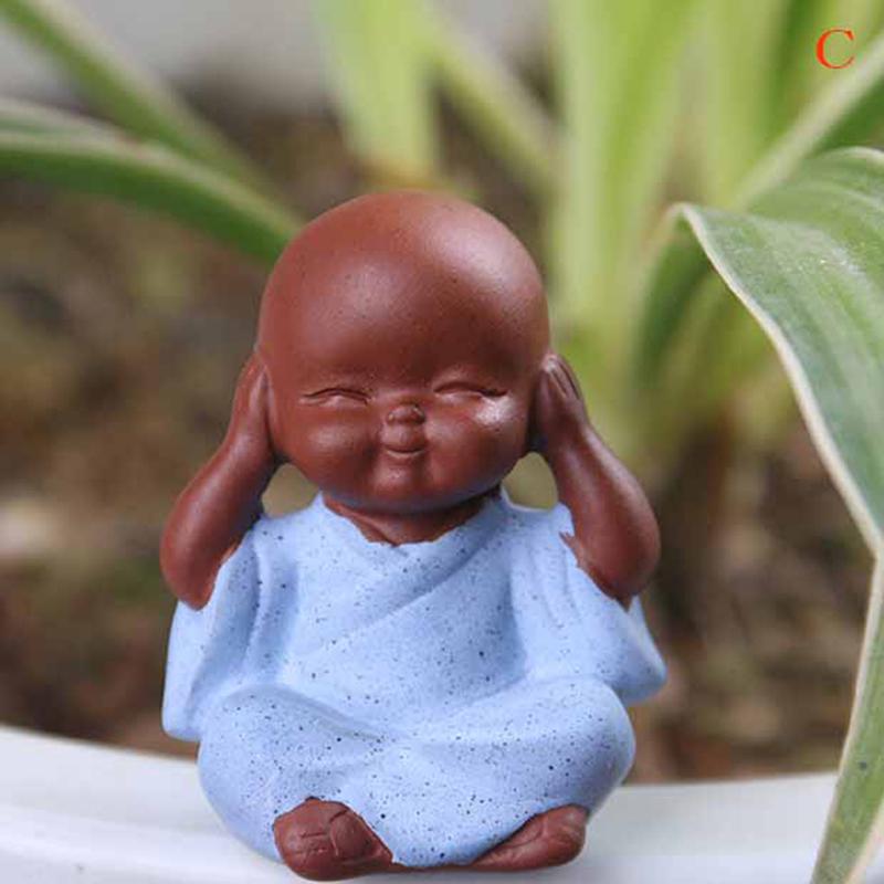 Small Buddha Statue Monk Purple Clay Tea Pet Figurine Crafts