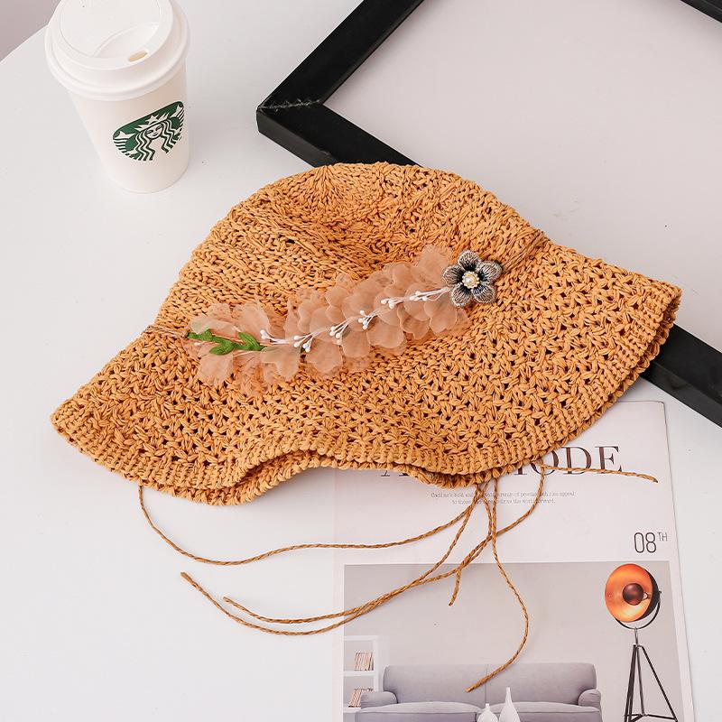 Шляпа женская ручной работы из цветочной соломы, маленькая свежая, маленькая шляпа-ведро, летняя уличная шляпа от солнца, новая