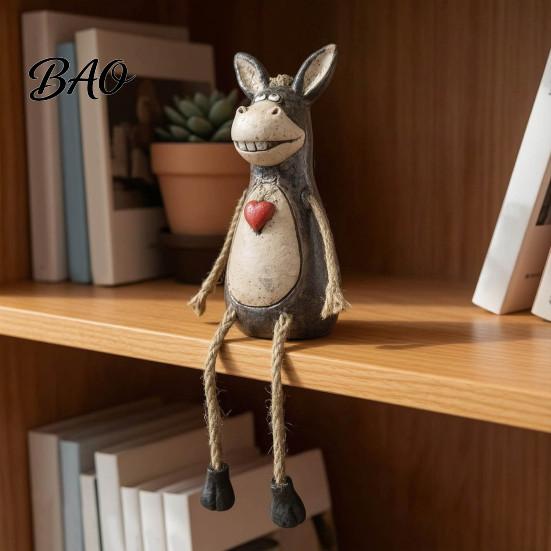 Creative Resin Art for Home Rustic Donkey Shelf Sitter Figurine, Hanging Leg Farm Animal Statue, Collectible Figurines Gifts Whimsical Country