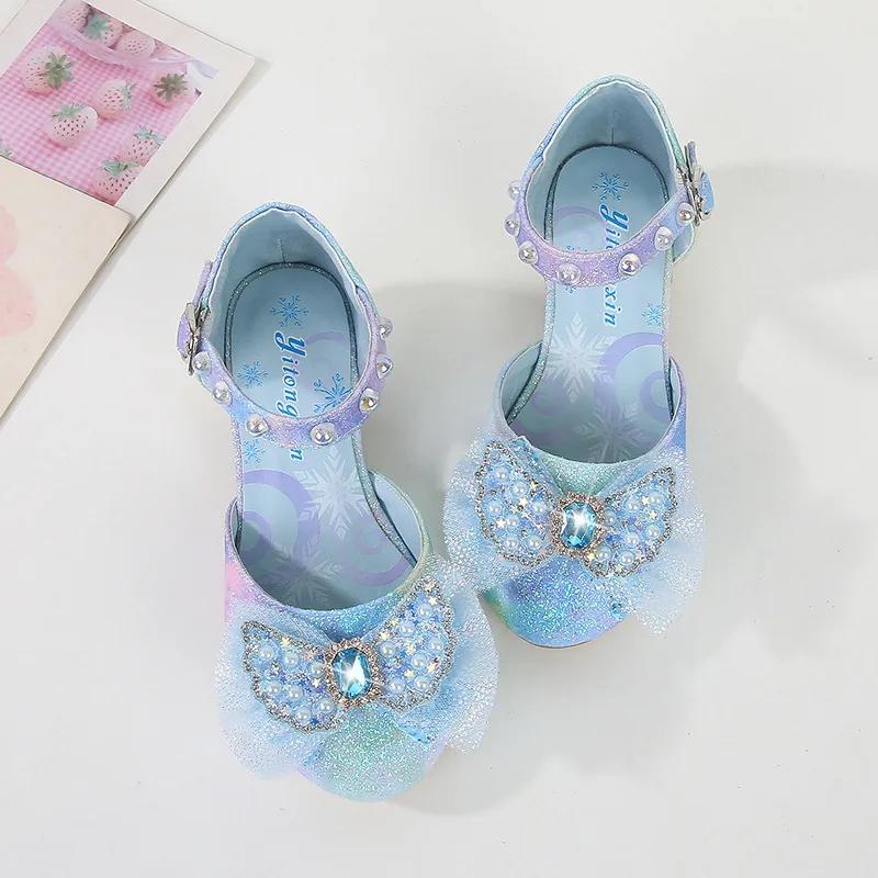 Children Princess Shoes Fashion Glitter Bowknot Girls Wedding Party High-heels Sandals Elegant Kids Sequins Dress Single Shoes