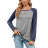 Autumn Winter Split Top for Women Round Neck Contrast Loose Long Sleeve T-shirt