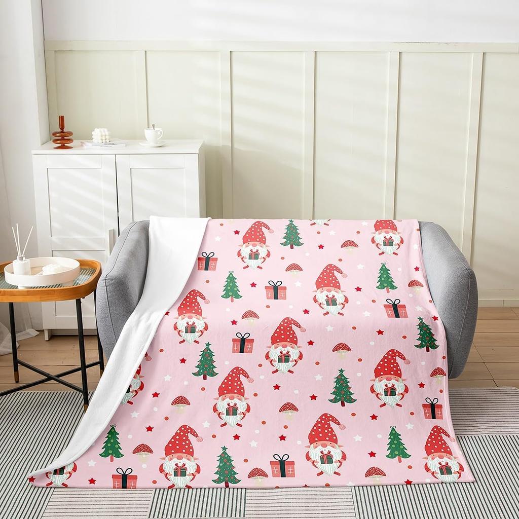 Christmas Plush Throw Blanket Bow Flannel Blanket Baby Candy Canes Print All Season Xmas Tree for Couch Bed Sofa Bedroom Decor