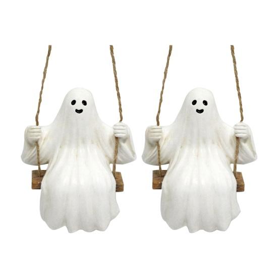 Качели Привидение Садовая Статуя Милая Полимерная Фигурка Привидения Уличное Подвесное Украшение на Дерево для Крыльца Сада Газона Двора Декор