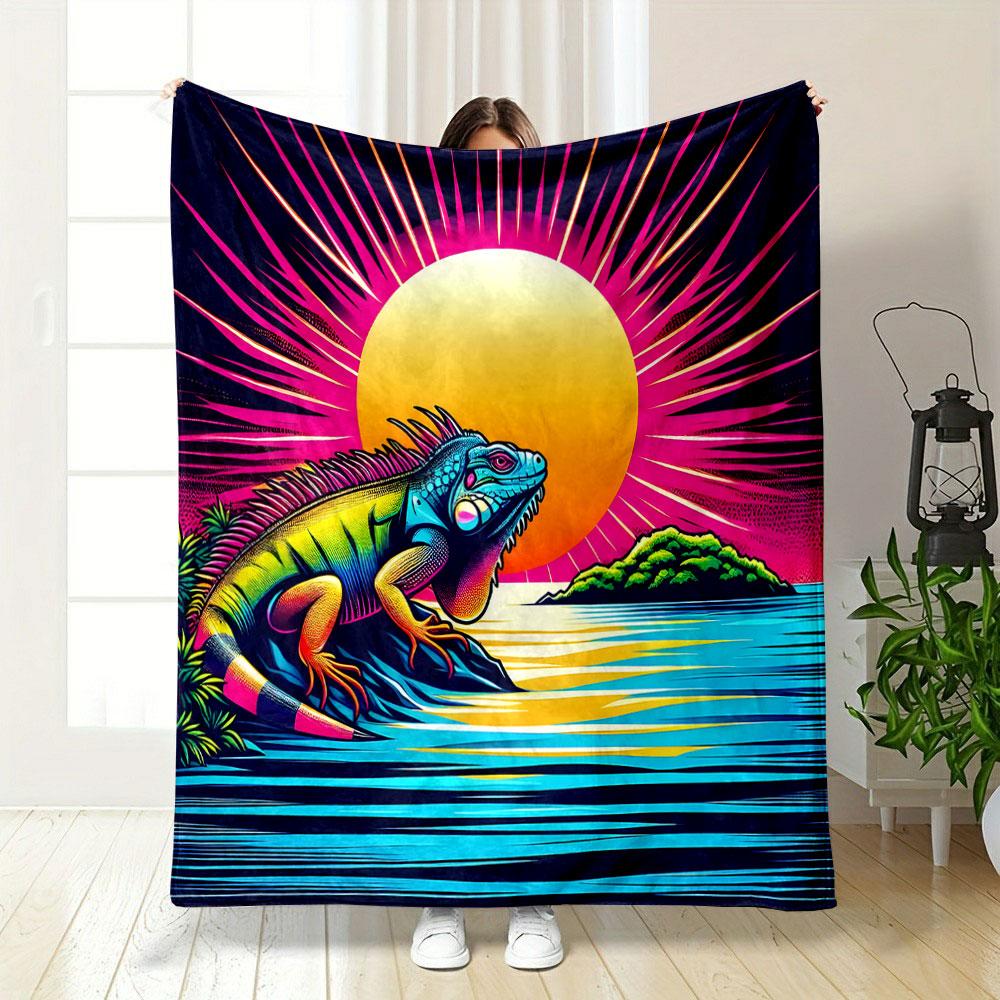 Vibrant Iguana at Sunset print blanket soft and cozy perfect for the living room bed sofa or a nap,gift