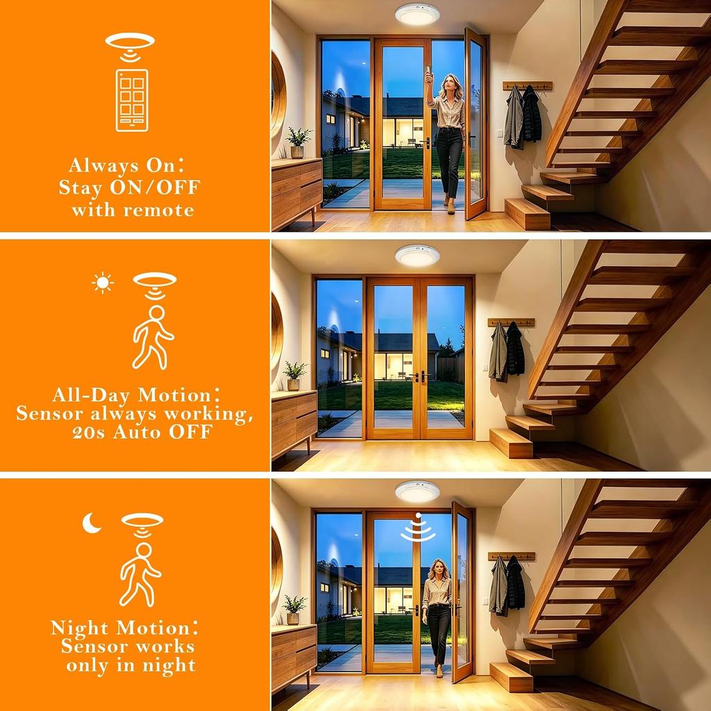 Motion Sensor Ceiling Light Battery Operated with Remote, 2 Pack Wireless Rechargeable Ceiling Lights Indoor, 3CCT Dimmable Closet Night Light for