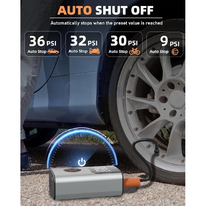 Tire Inflator Portable Air Compressor, Bike Pump, 150PSI Air Pump for Car Tires with LCD Dual Screen and Digital Tire Pressure Gauge, Air Compressor