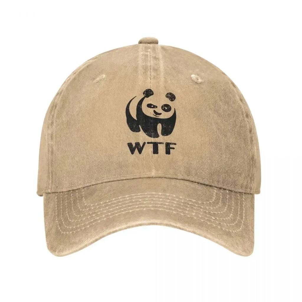 Vintage WWF WTF Funny Faces Panda Unisex Women Baseball Caps Distressed Denim Caps Hat Fashion Workouts Unstructured Soft Headwear