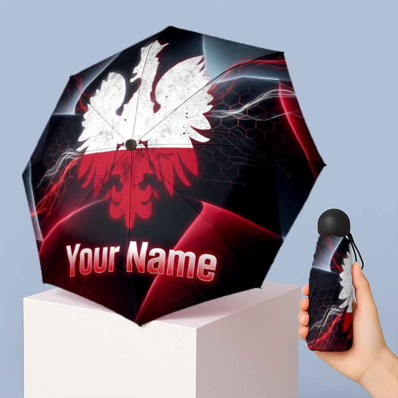 Poland Football Manual Five Fold 8 Rib Umbrella Support Custom Text, Lightweight Travel Umbrella
