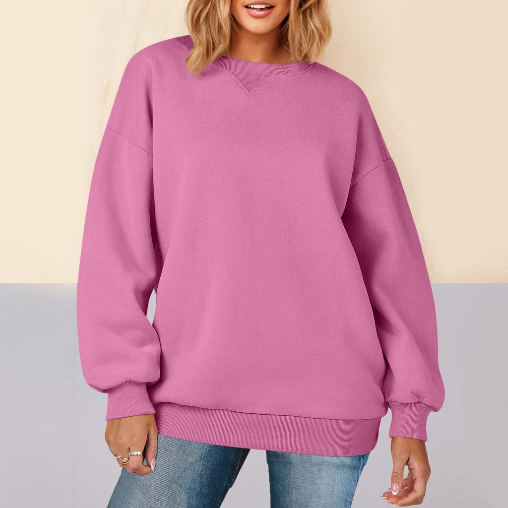 Женская толстовка, модная, однотонная, с круглым вырезом, с длинными рукавами, свободная толстовка
