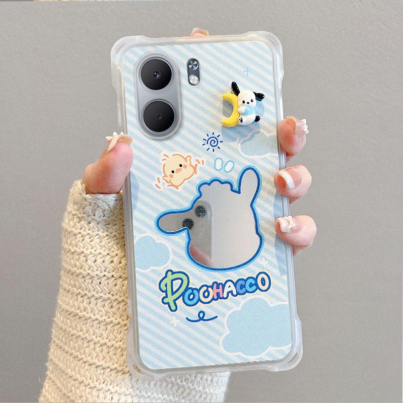 KEYSION Crossbody Strap Phone Case for OPPO A5X 5G Cute Cartoon Long Lanyard Mirror Shockproof Cover for OPPO A5X