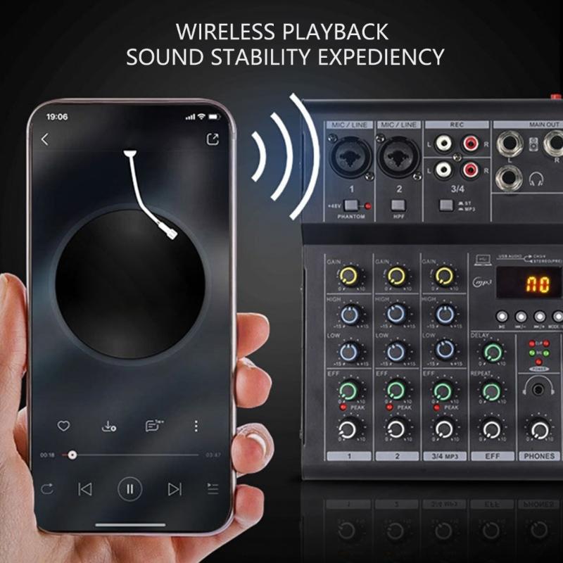 Компактный 2-канальный Bluetooth-совместимый аудиомикшер с фантомным питанием 48 В для студийной записи и живых выступлений