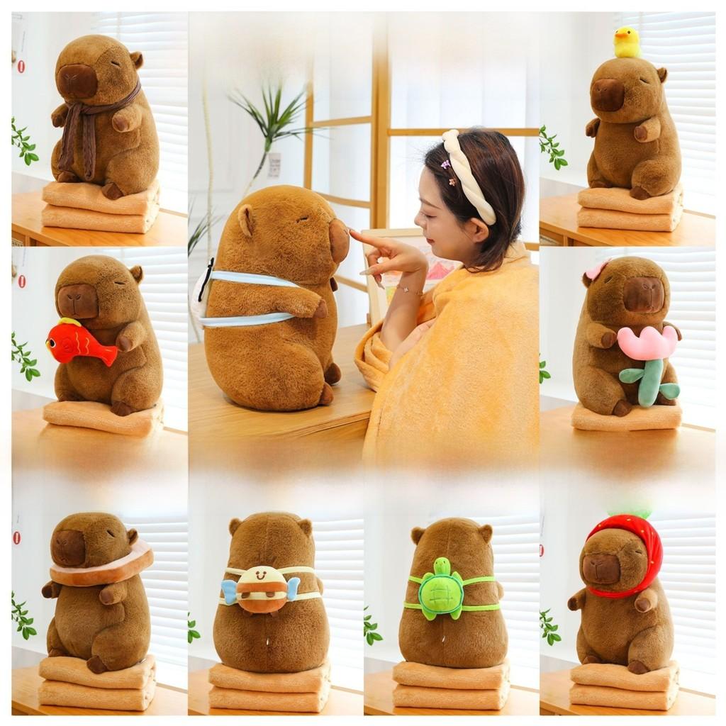 Tortoise Plush Capybara Stuffed Animal Travelfriendly With 2in1 Pillow Blanket