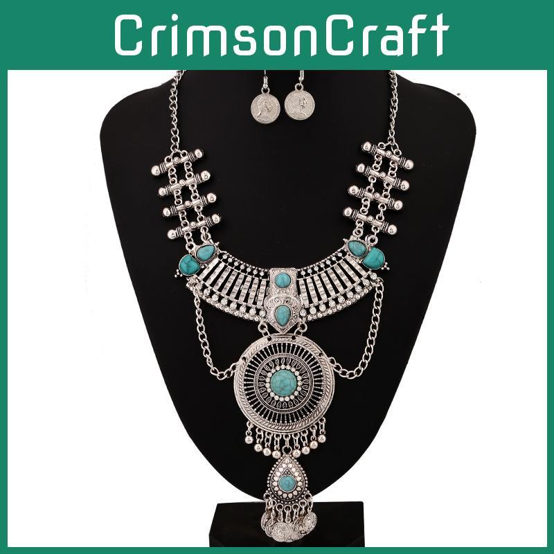 Ethnic Style Simulation Gemstone Decoration Women Necklace And Earring Set