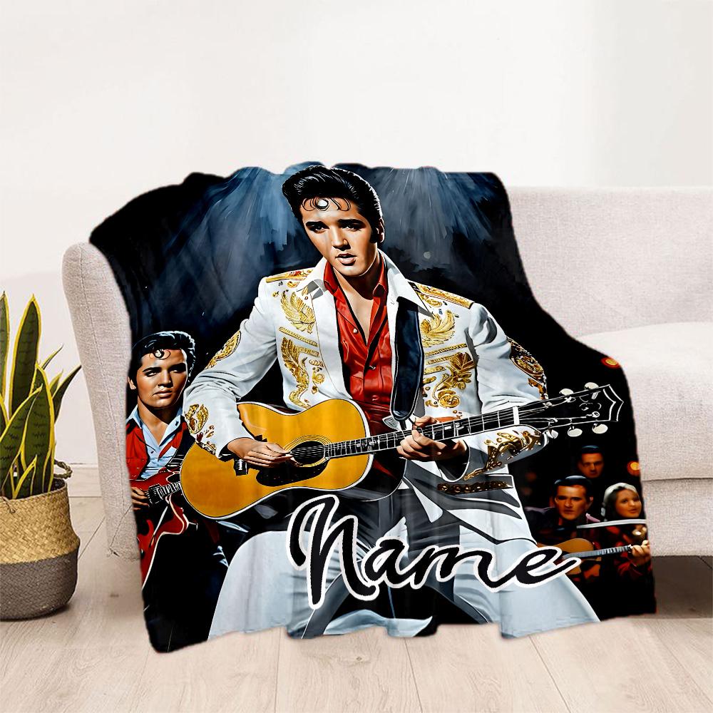 Elvis Presley Guitar Performance Personalized Name Blanket Cozy Customizable Blanket Warmthful Decor Perfect for Office Chair Chair Bed Couch