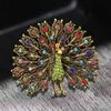Fashion Retro Peacock Corsage Accessories Peacock Open Screen Brooch Creative Personality Rhinestone Animal Pin