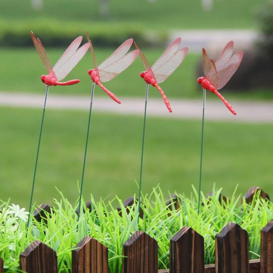 24 шт., 8,5 см, искусственная стрекоза, украшение для садового кола, устойчивое к атмосферным воздействиям, репеллент от мух, имитация шипа стрекозы, открытый длинный столб, 3D орнамент в виде стрекозы