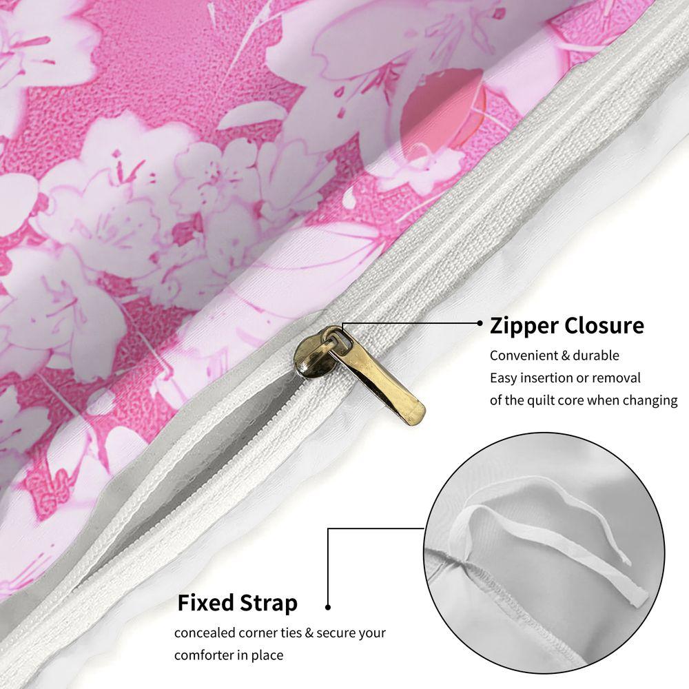 Pink Cherry Blossom Digital Print Duvet Cover Set Comforter Cover Bedding Set No Filler Girly Girl Bedroom Soft Decor