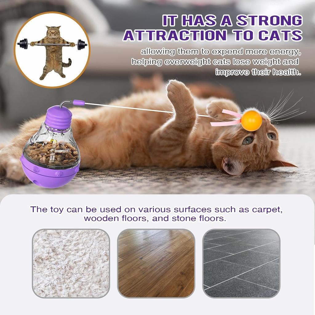 FOXLVDA Interactive Cat Toy for Indoor Cats, Cat Treat Puzzle Feeder Toy-Cat Treat Dispenser, Engaging Tumbler Design with Teaser Wand, Durable,
