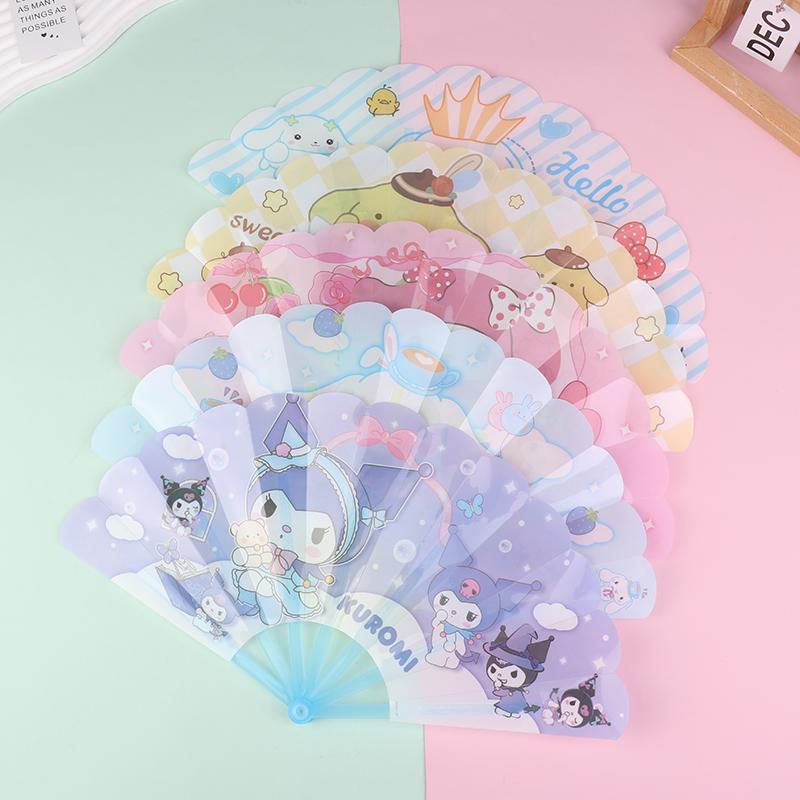 Милый мультфильм аниме Sanrio Kuromi My Melody Cinnamoroll Seven Fold Fan Портативный летний складной веер Подарки для детей и студентов