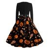Women's Casual Fashion Round Neck Halloween Printed Vintage Dress