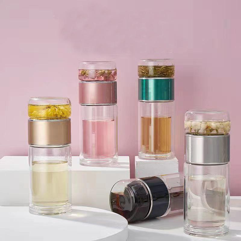 Бутылка для чайной воды, двухслойная чашка для чайной воды из боросиликатного стекла, стакан для заварки, посуда для напитков, бутылка для воды с чайным фильтром