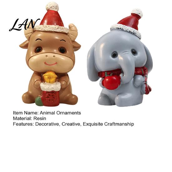 Cute Calf And Elephant Ornaments Resin Cow/Elephant Figurines with Santa Hats, Christmas Animal Ornaments, Small Statues for Windowsills Desktop