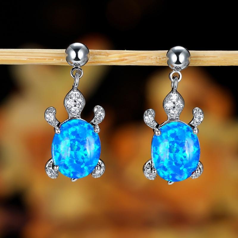 Personalized simple platinum blue and white green oval turtle earrings women's versatile earrings