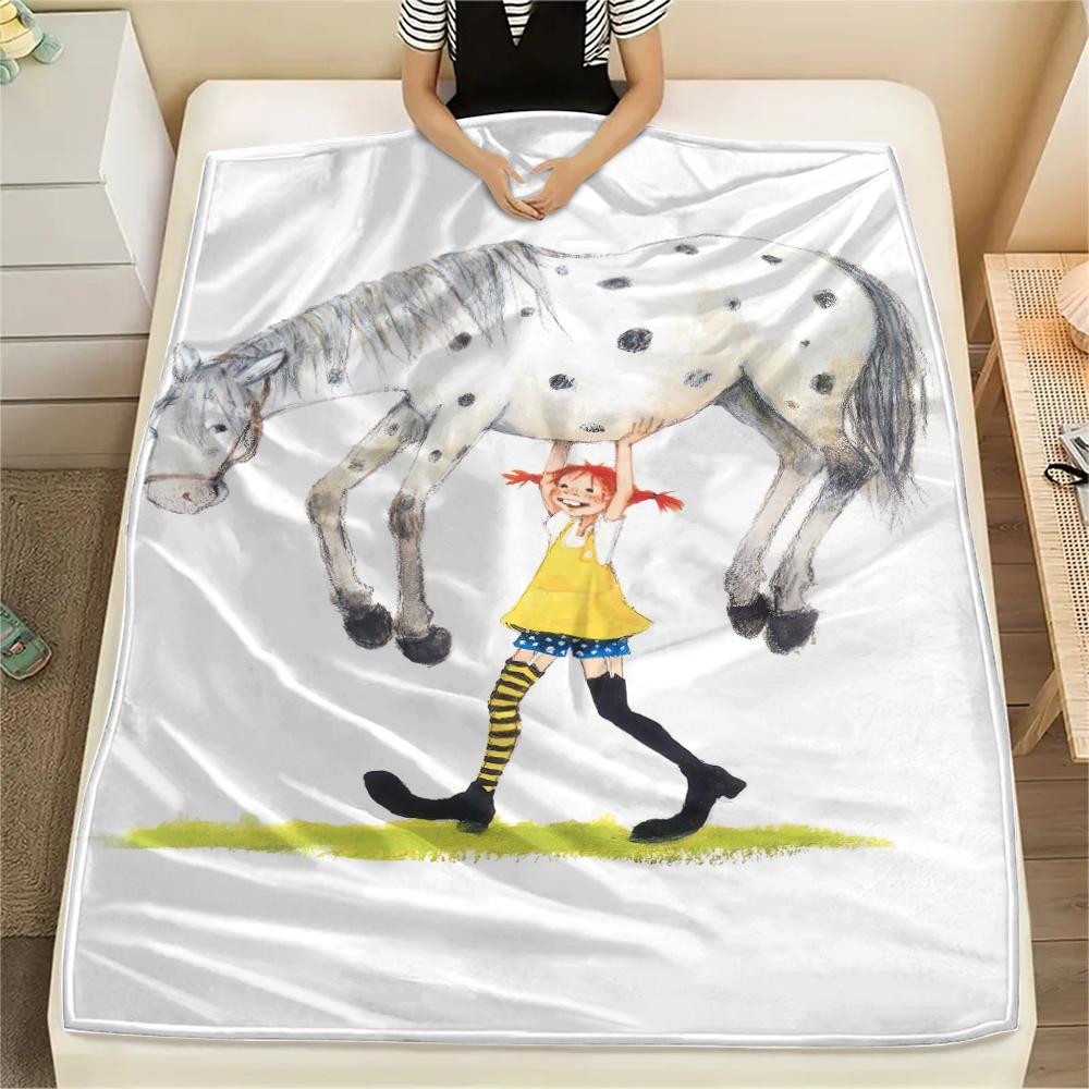 1PC Pippi Longstocking Print Flannel Blanket, High quality Comfortable for All Seasons, Home Decor, Warmth and Comfort, Perfect for Christmas Gifts113