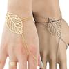 Women Multi-layer Hollow Leaf Finger Ring Bangle Chain Bracelet Simple Jewelry