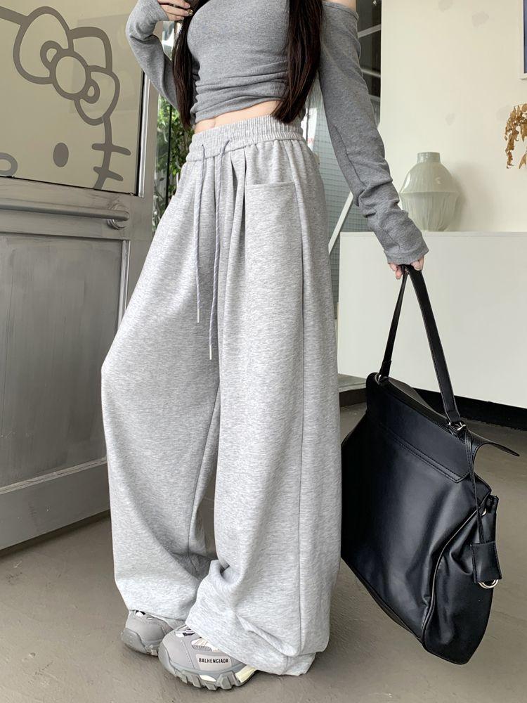 Женские повседневные брюки больших размеров с эластичной талией, свободные, с завязками на талии, широкие, утягивающие, прямые, длиной до пола, спортивные брюки