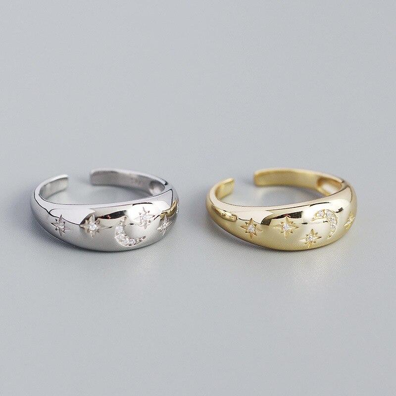 Bohemia Crystal Moon & Star Open Rings for Women Rings Jewelry Sterling Silver Finger Ring Gold/Silver Ring Women Rings