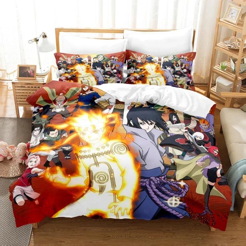 Naruto Bedding Set Quilt Cover Uchiha Sasuke Pillowcase Anime Kakashi Decor Bed Spead Bedroom Duvet Cover Bedding Suit Kids Gift