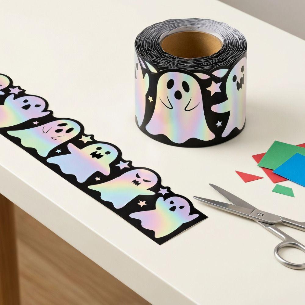 Waterproof Self-Adhesive Ghost Sticker Iridescent Holographic Decals Halloween Border Trim Office