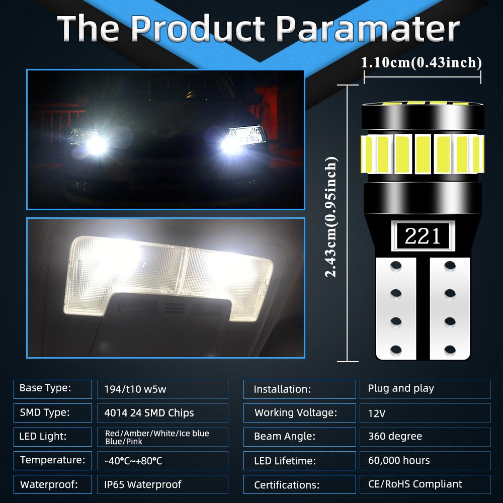 2x W5W T10 21SMD Led Bulbs Canbus Car Interior Light Bulbs Parking Position Lamp Map Dome Reading Lights Dome Lights 6