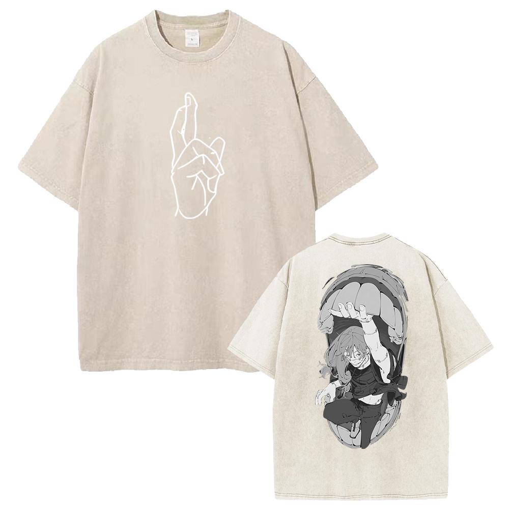 Горячее Аниме Jujutsu Kaisen Махито Принт Футболка Мужская Женская Футболки Короткий Рукав Хлопковая Одежда Ретро Выстиранная Футболка Харадзюку Топы