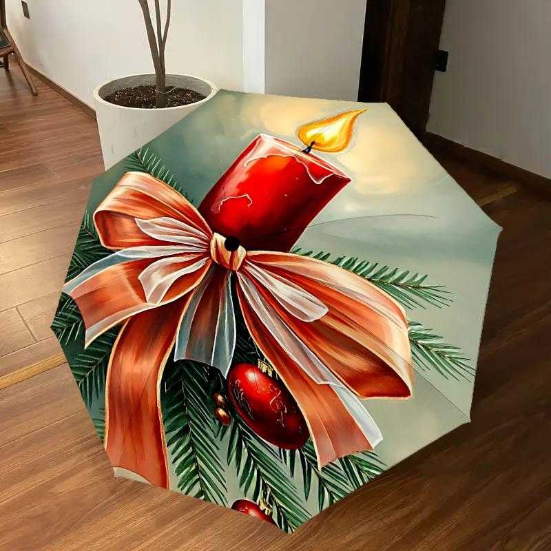 1PC Christmas candleAutomatic Open/Close Umbrella with Windproof, 8-Rib Sturdy Canopy, Durable Ribs, Fashionable Design, Outdoor Accessory, Fun Prin,