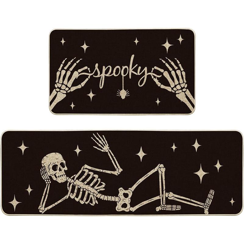 Halloween Kitchen Rug Set Skull Pumpkin Ghost Design Carpet Long Floor Mat Halloween Gift Halloween Home Decor Rugs Bedside Mats