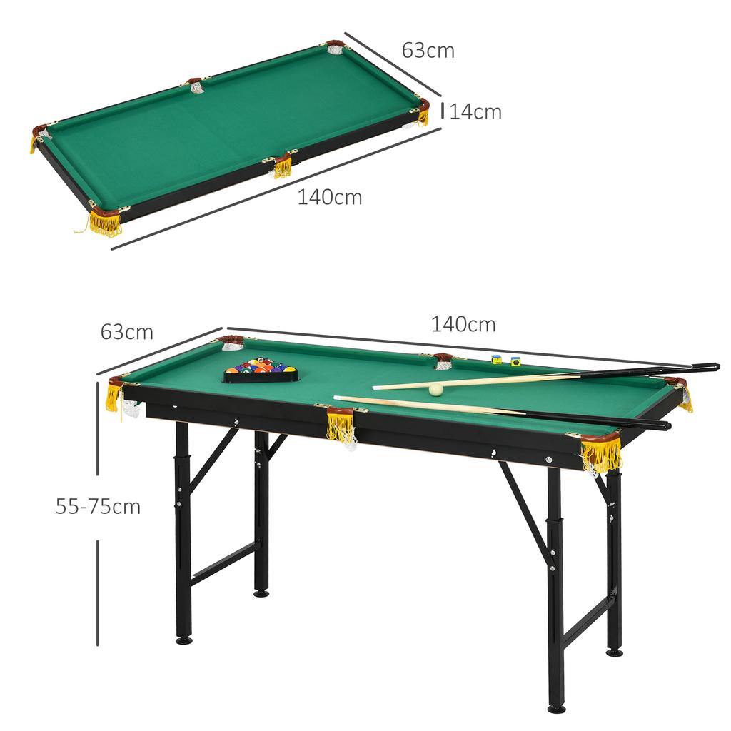 Pool Table, foldable, height-adjustable, incl. Triangle/2 Cues/16 Balls, Green